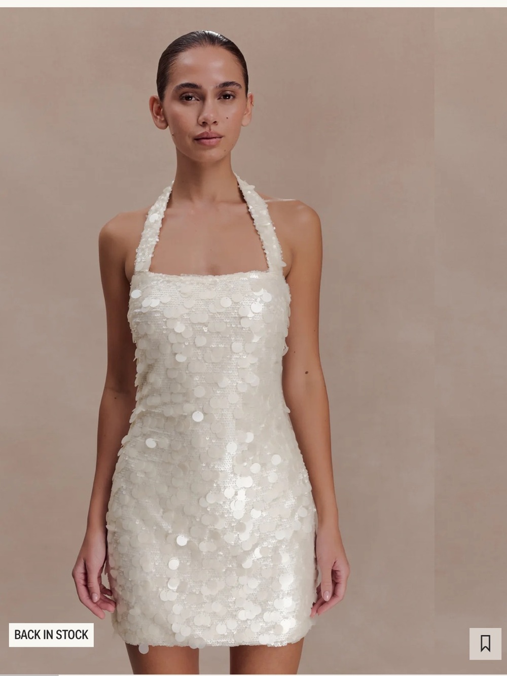 Meshki Ivory Sequin Halter Mini Dress